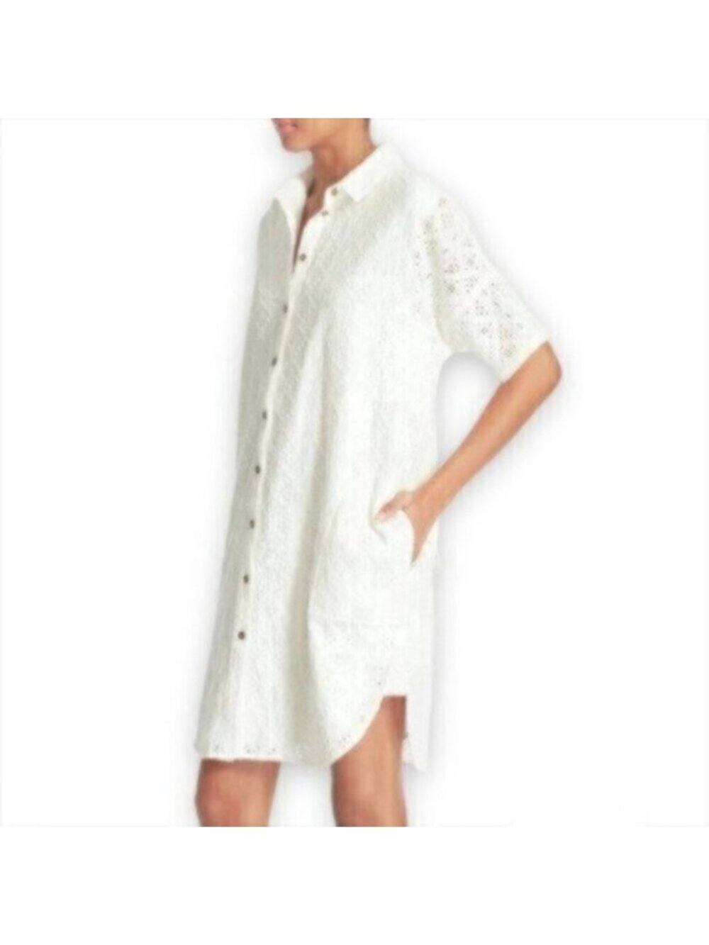 Current Elliott Oversized Smock Eyelet Lace Shirt Dress - Picture 12 of 12